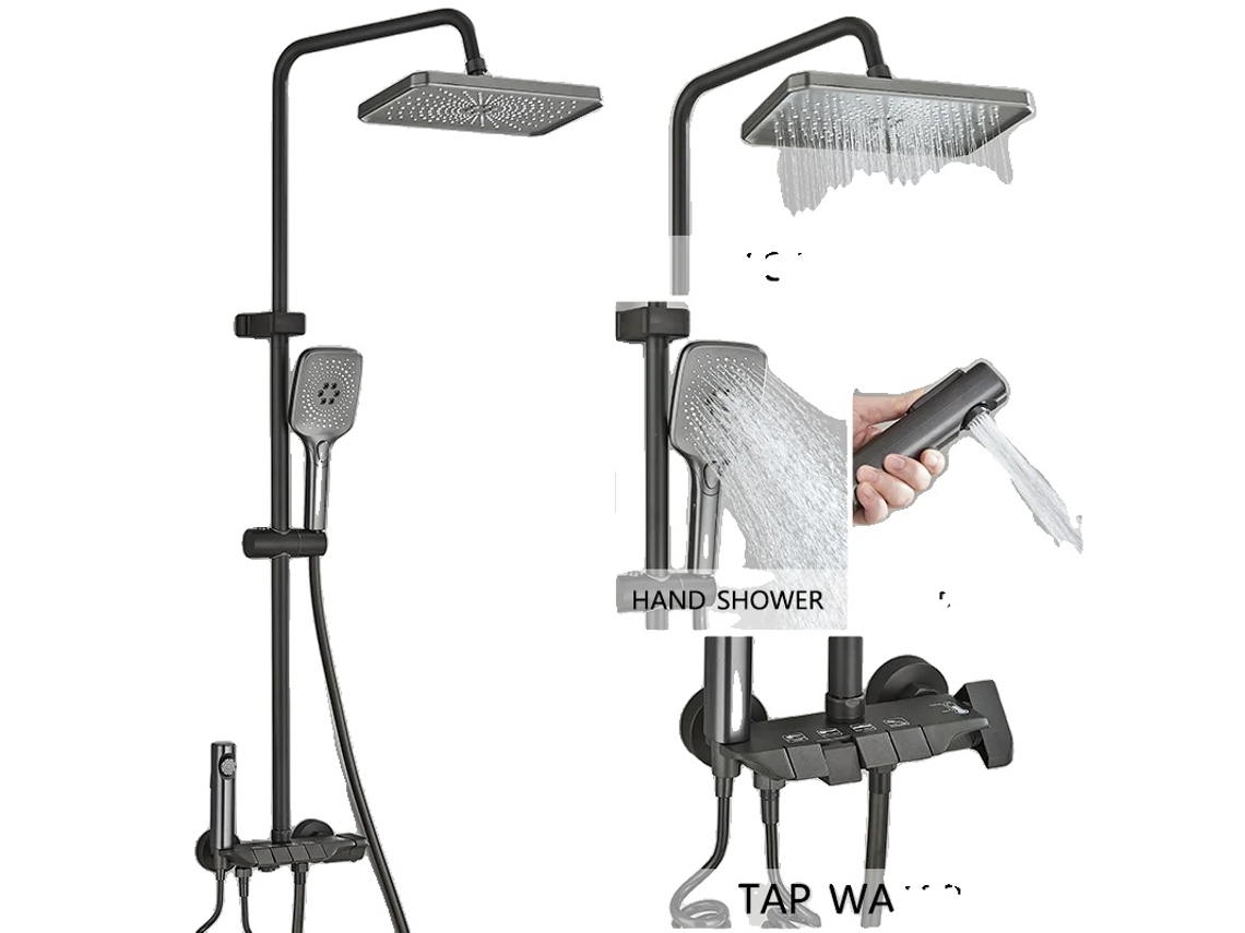 Juego de grifo de ducha, rociador superior, ducha de mano, bidé, gris metalizado sin pantalla OEM