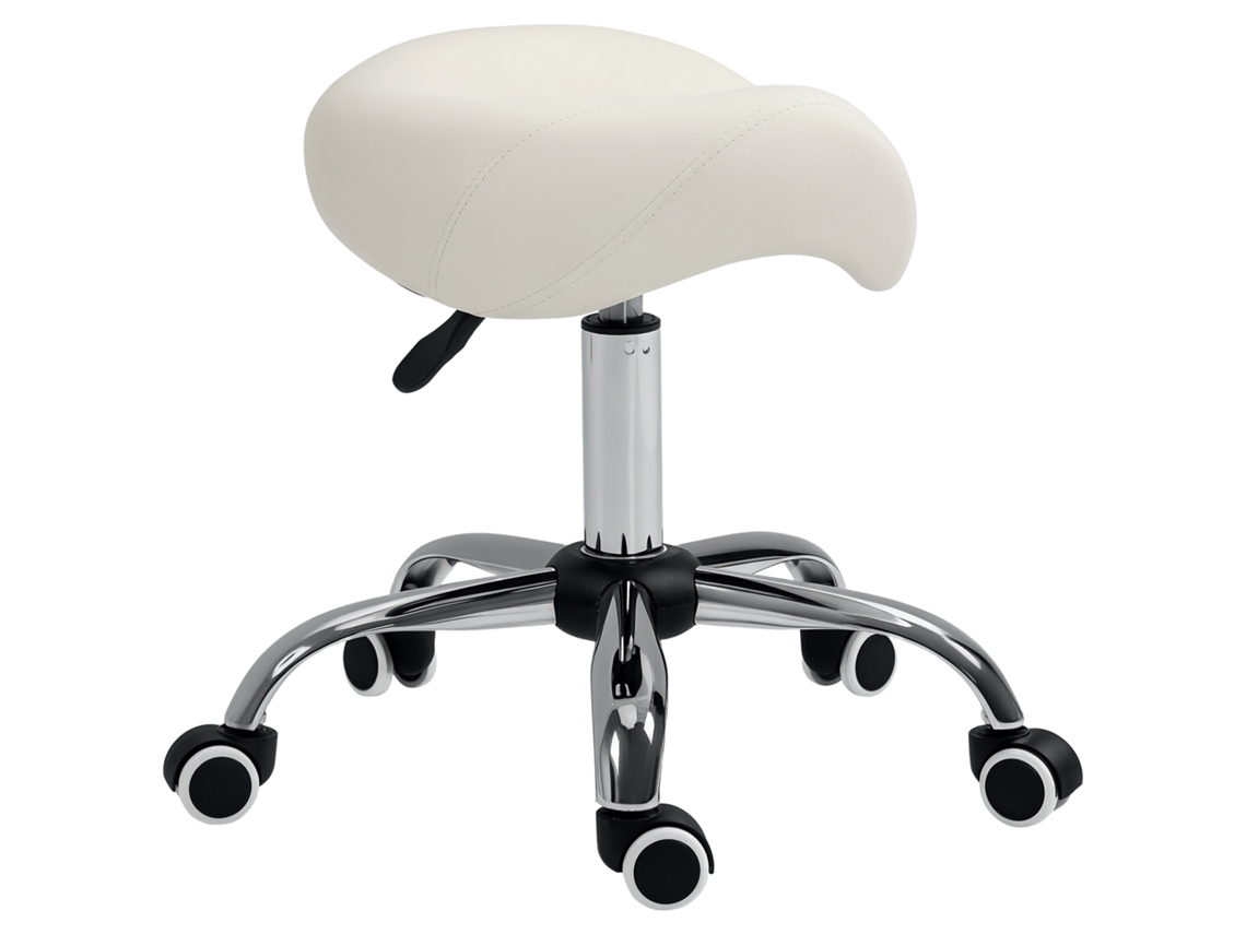 Taburete Giratorio Con Ruedas, Altura Regulable, Diseño Estético, Para Dentista/peluquería, 52x53x49-61cm, Blanco.
