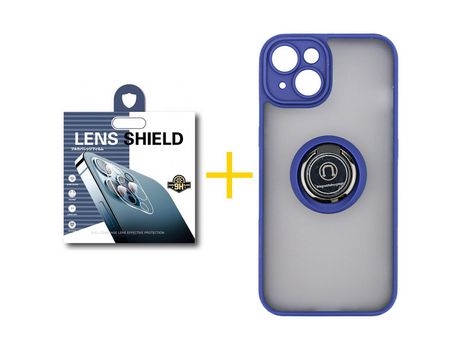 Juego 1 X Película de Cámara trasera + Funda skyhe por Apple iPhone 14 Plus Gel Bumper con Anillo Azul