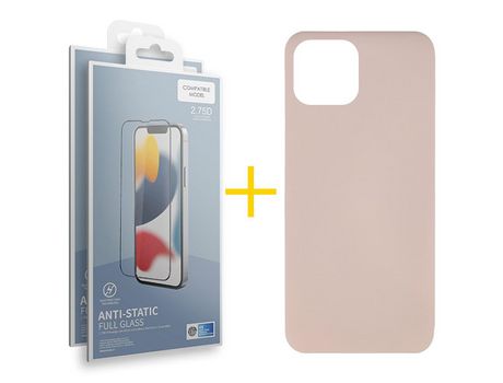 Juego 2 X Película de Vidrio Templado Antiestático + Funda skyhe por Apple iPhone 14 Plus Silicona Líquida Rosa