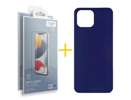Juego 2 X Película de Vidrio Templado Antiestático + Funda skyhe por Apple iPhone 14 Plus Silicona Liso Azul Oscuro