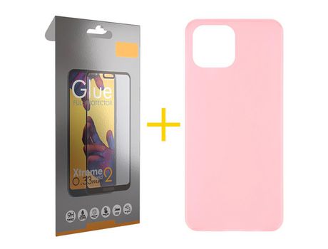 Juego 1 X Película de Vidrio Templado Full y Funda SKYHE por Apple iPhone 14 Silicona Liso Rosa Pastel