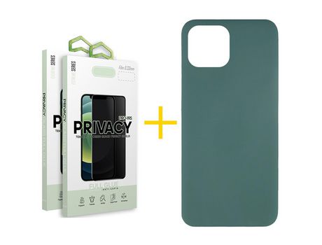 Juego 2 X Película de Vidrio Templado Antiespia + Funda skyhe por Apple iPhone 14 Plus Silicona Líquida Verde