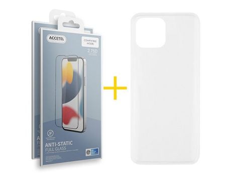 Juego 2 X Película de Vidrio Templado Antiestático + Funda Accetel por Apple iPhone 14 Plus Silicona Liso Incoloro Clear