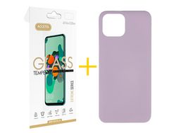 Pack 1 X Película de Vidrio Templado 2.5D + Funda Accetel para iPhone 14 Plus Silicona Líquida Morado