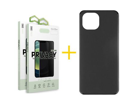 Pack 2 X Película de Vidrio Templado Antiespia + Funda GANDY por Apple iPhone 15 Pro Max Silicona Liso Negro