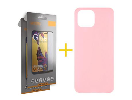 Juego 2 X Película de Vidrio Templado Full y Funda ACCETEL por Apple iPhone 14 Silicona Liso Rosa Pastel