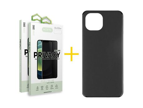 Juego 2 X Película de Vidrio Templado Antiespia + Funda Accetel por Apple iPhone 14 Plus Silicona Liso Negro