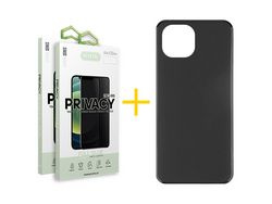 Juego 2 X Película de Vidrio Templado Antiespia + Funda Accetel por Apple iPhone 14 Plus Silicona Liso Negro