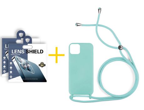 Pack 2 X Película de Cámara trasera + Funda GANDY por Apple iPhone 15 Pro Gel con Cordón Agua Verde