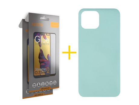 Juego 2 X Película de Vidrio Templado Full y Funda ACCETEL por Apple iPhone 14 Silicona Líquida Verde-Água