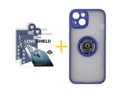 Juego 2 X Película de Cámara trasera y Funda ACCETEL por Apple iPhone 14 Gel Bumper con Anillo Azul