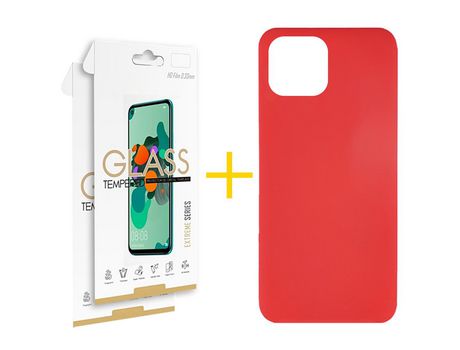 Pack 2 X Película de Vidrio Templado 2.5D + Funda GANDY por Apple iPhone 15 Pro Silicona Líquida Rojo