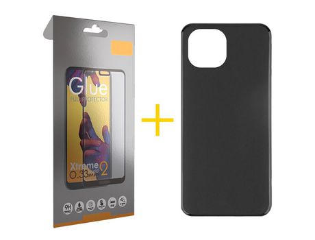 Pack 1 X Película de Vidrio Templado Full + Funda GANDY por Apple iPhone 15 Pro Silicona Liso Negro