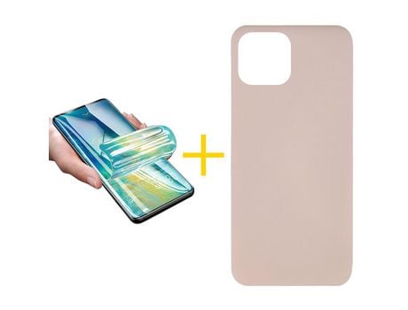 Pack 1 X Película de Vidrio Templado Hidrogel + Funda GANDY por Apple iPhone 15 Pro Silicona Líquida Rosa