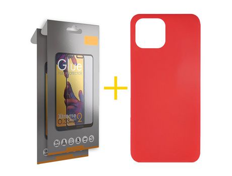 Pack 2 X Protector de Vidrio Templado Full + Funda SKYHE para Xiaomi Redmi Note Pro Plus 12 5G Silicona Líquida Rojo