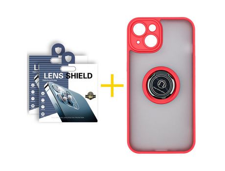 Juego 2 X Película de Cámara trasera + Funda skyhe por Apple iPhone 14 Plus Gel Bumper con Anillo Rojo