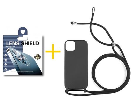 Pack 1 X Película de Cámara trasera + Funda SKYHE por Apple iPhone 15 Pro Max Gel con Cordón Negro