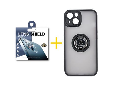 Juego 1 X Película de Cámara trasera + Funda skyhe por Apple iPhone 14 Plus Gel Bumper con Anillo Negro