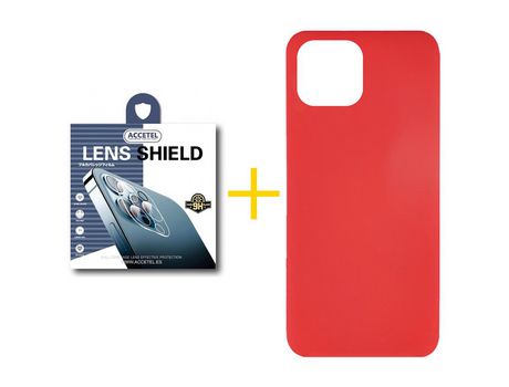 Juego 1 X Película de Cámara trasera y Funda ACCETEL por Apple iPhone 14 Silicona Líquida Rojo