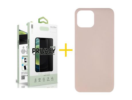 Juego 1 X Película de Vidrio Templado Antiespia + Funda skyhe por Apple iPhone 14 Plus Silicona Líquida Rosa