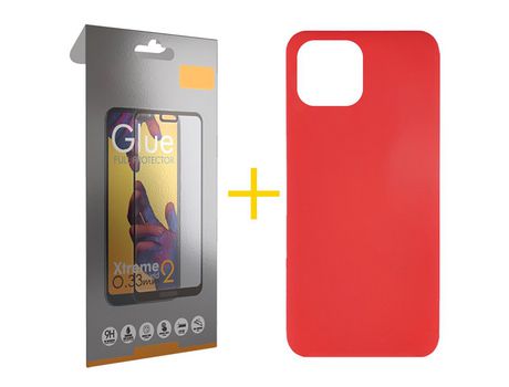 Juego 1 X Película de Vidrio Templado Full + Funda skyhe por Apple iPhone 14 Plus Silicona Líquida Rojo