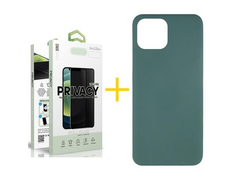 Juego 1 X Película de Vidrio Templado Antiespia + Funda skyhe por Apple iPhone 14 Plus Silicona Líquida Verde