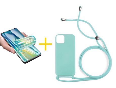 Pack 1 X Película de Vidrio Templado Hidrogel + Funda SKYHE por Apple iPhone 15 Pro Gel con Cordón Agua Verde
