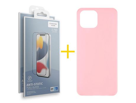 Juego 2 X Película de Vidrio Templado Antiestático + Funda skyhe por Apple iPhone 14 Plus Silicona Liso Rosa