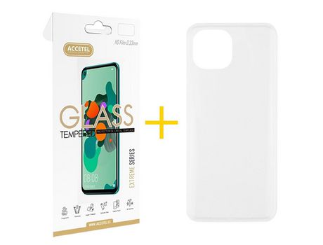 Pack 1 X Protector de Vidrio Templado 2.5D + Funda GANDY para Xiaomi Redmi Note Pro Plus 12 5G Silicona Liso Transparente