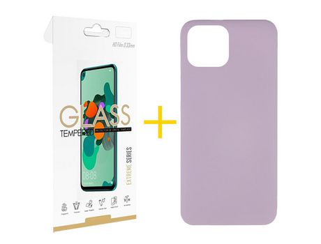 Pack 1 X Película de Vidrio Templado 2.5D + Funda GANDY por Apple iPhone 15 Pro Silicona Líquida Roxo