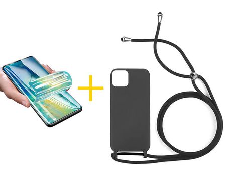 Juego 1 X Película de Vidrio Templado Hidrogel + Funda Accetel por Apple iPhone 14 Plus Gel con Cordón Negro