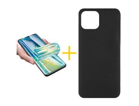 Pack 1 X Película de Vidrio Templado Hidrogel + Funda SKYHE por Apple iPhone 15 Pro Silicona Líquida Negro