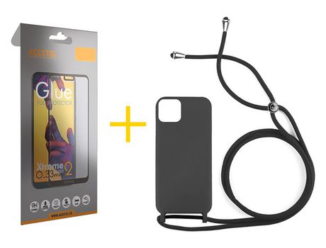 Juego 1 X Película de Vidrio Templado Full + Funda Accetel por Apple iPhone 14 Plus Gel con Cordón Negro