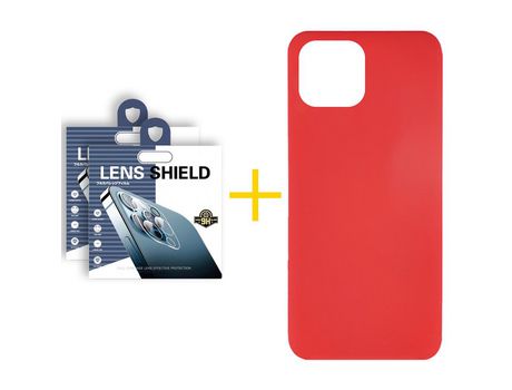 Pack 2 X Película de Cámara trasera + Funda GANDY por Apple iPhone 15 Pro Max Silicona Líquida Rojo