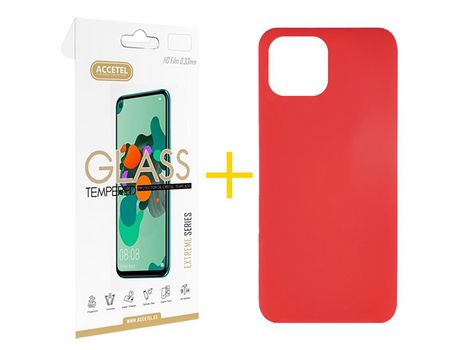 Pack 1 X Protector de Vidrio Templado 2.5D + Funda GANDY para Xiaomi Redmi Note Pro Plus 12 5G Silicona Líquida Rojo