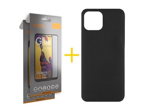 Juego 2 X Película de Vidrio Templado Full + Funda Accetel por Apple iPhone 14 Plus Silicona Líquida Negro