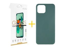 Juego 1 X Película de Vidrio Templado 2.5D y Funda SKYHE por Apple iPhone 14 Silicona Líquida Verde