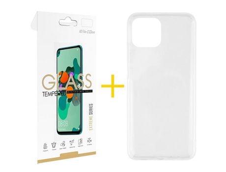 Juego 1 X Película de Vidrio Templado 2.5D y Funda SKYHE por Apple iPhone 14 Silicona Líquida Incoloro Clear