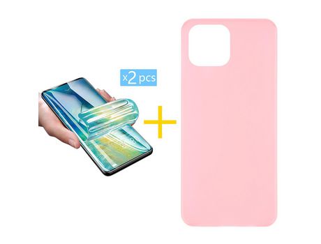 Juego 2 X Película de Vidrio Templado Hidrogel y Funda ACCETEL por Apple iPhone 14 Silicona Liso Rosa Pastel