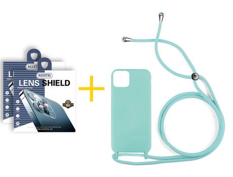 Juego 2 X Película de Cámara trasera y Funda ACCETEL por Apple iPhone 14 Gel con Cordón Agua Verde