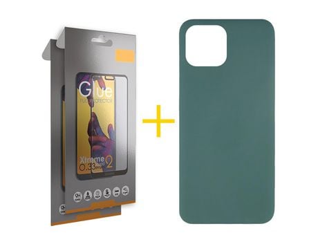 Pack 2 X Película de Vidrio Templado Full + Funda GANDY por Apple iPhone 15 Pro Silicona Líquida Verde