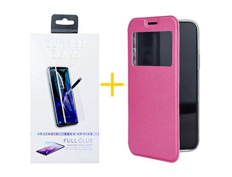 Juego 1 X Película de Vidrio Templado Antiestático y Funda ACCETEL por Apple iPhone 14 Flip Cover Gandy Rosa