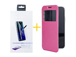 Juego 1 X Película de Vidrio Templado Antiestático + Funda Accetel por Apple iPhone 14 Pro Flip Cover Gandy Rosa