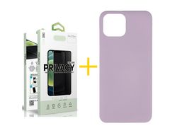 Pack 1 X Película de Vidrio Templado Antiespia y Funda SKYHE para iPhone 14 Silicona Líquida Morado