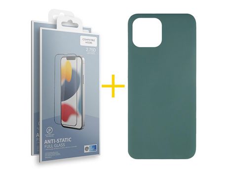 Juego 2 X Película de Vidrio Templado Antiestático + Funda skyhe por Apple iPhone 14 Plus Silicona Líquida Verde