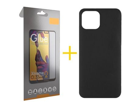 Pack 1 X Película de Vidrio Templado Full + Funda GANDY por Apple iPhone 15 Pro Silicona Líquida Negro