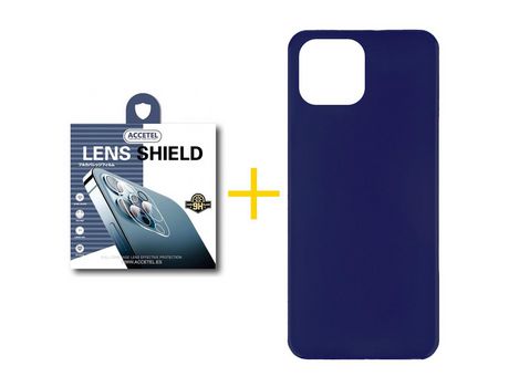 Juego 1 X Película de Cámara trasera + Funda Accetel por Apple iPhone 14 Plus Silicona Liso Azul Oscuro