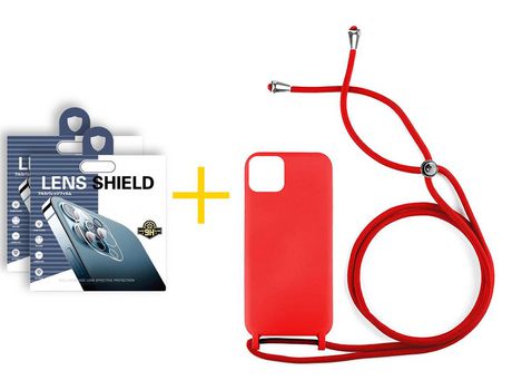 Pack 2 X Película de Cámara trasera + Funda SKYHE por Apple iPhone 15 Pro Max Gel con Cordón Rojo