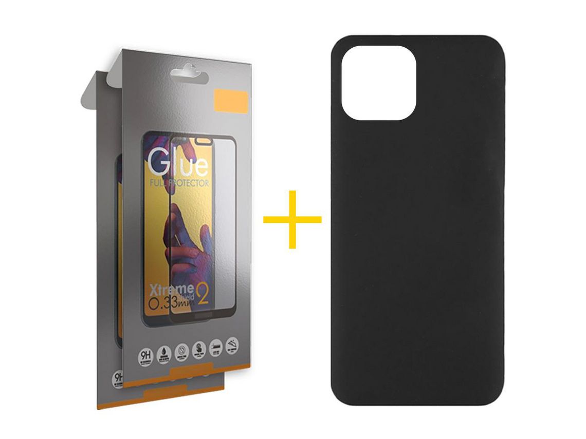 Juego 2 X Película de Vidrio Templado Full + Funda skyhe por Apple iPhone 14 Plus Silicona Líquida Negro